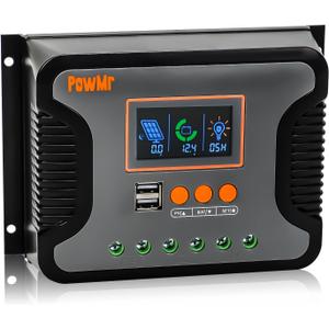 PowMr 80A PWM Solar Charge Controller, 12V 24V 36V 48V Auto, LCD Display and Dual USB Output, Fit for AGM, Gel, FLD, Lead-Acid and Lithium Battery【Update Version】