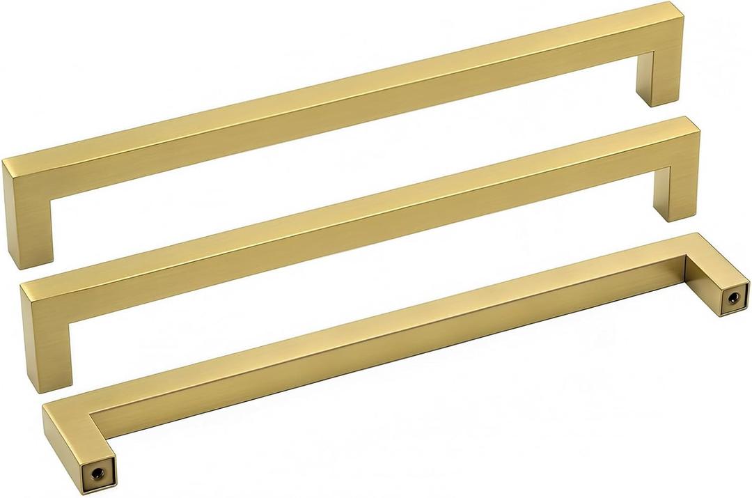 Goldenwarm Brass Cabinet Pulls Brushed Gold Cabinet Hardware - LSJ12GD204 Kitchen Drawer Pulls Handles for Dresser Drawers Desk Furniture Hardware 8in(204mm) Hole Centers, 10 Pack