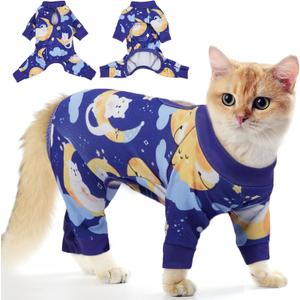 PUMYPOREITY Cat Hair Sticky Sweater, Stretchy 4-Leg Design for Fur Control, Recovery Suit - Breathable & Lightweight for Post-Surgery Protection, Cat Onsie Prevents Licking Wounds, Blue, XL