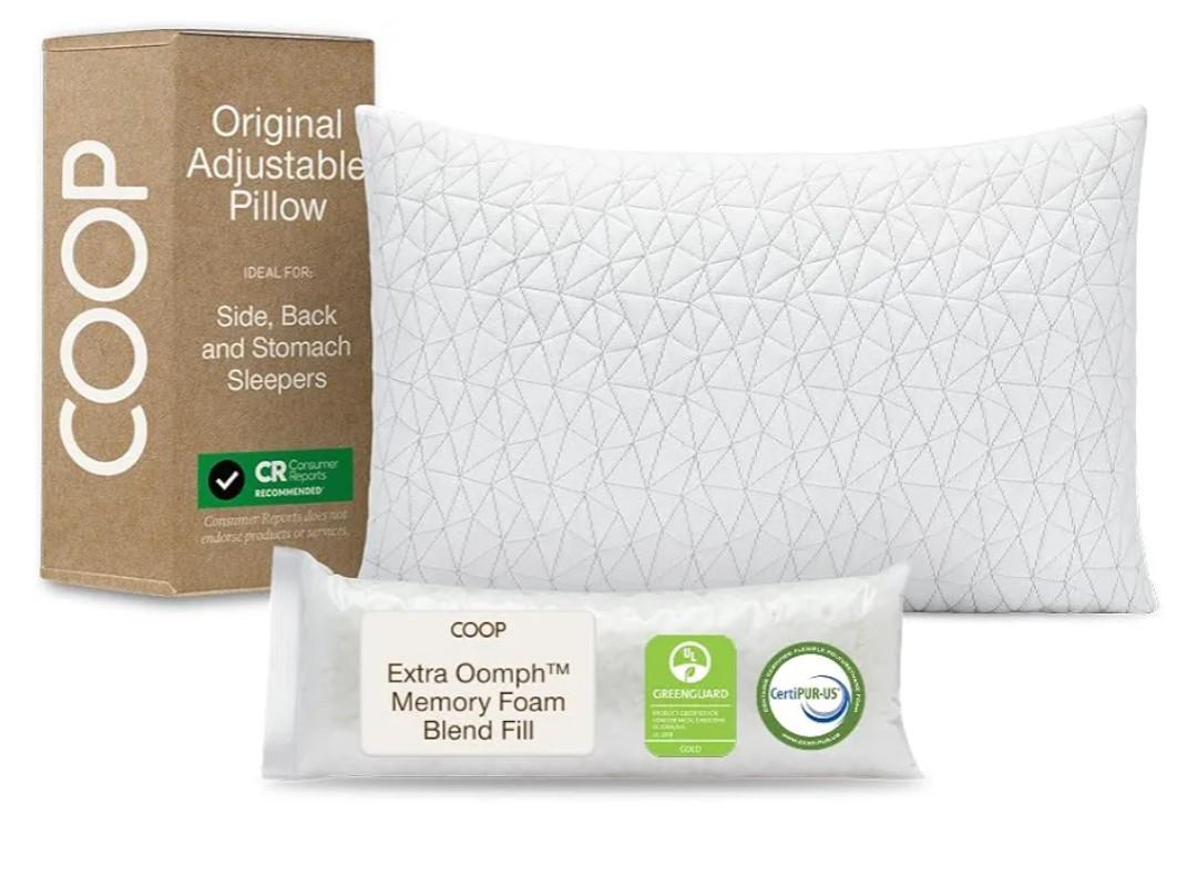 Coop Home Goods Original Adjustable Pillow, Queen Size Bed Pillows for Sleeping, Cross Cut Memory Foam Pillows - Medium Firm Back, Stomach and Side Sleeper Pillow, CertiPUR-US/GREENGUARD Gold