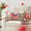 AVOIN colorlife Hello Valentine's Day Pink Heart Throw Pillow Cover, 12 x 20 Inch Polka Dots Love Anniversary Wedding Cushion Case Decoration for Sofa Couch