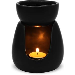WD&CD Ceramic Tea Light Candle Holder Essential Oil Burner Tealight Aroma Diffuser Furnace Ceramic Tealight Candle Holder Home Decoration Romantic Black