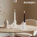 Set of 2 White Ceramic Taper Candle Holders - Modern Minimalist Sculptural Hand-Finished Candlesticks | Elegant Aesthetic Decor for Dining Table, Mantel, Home| RUXRQPJ