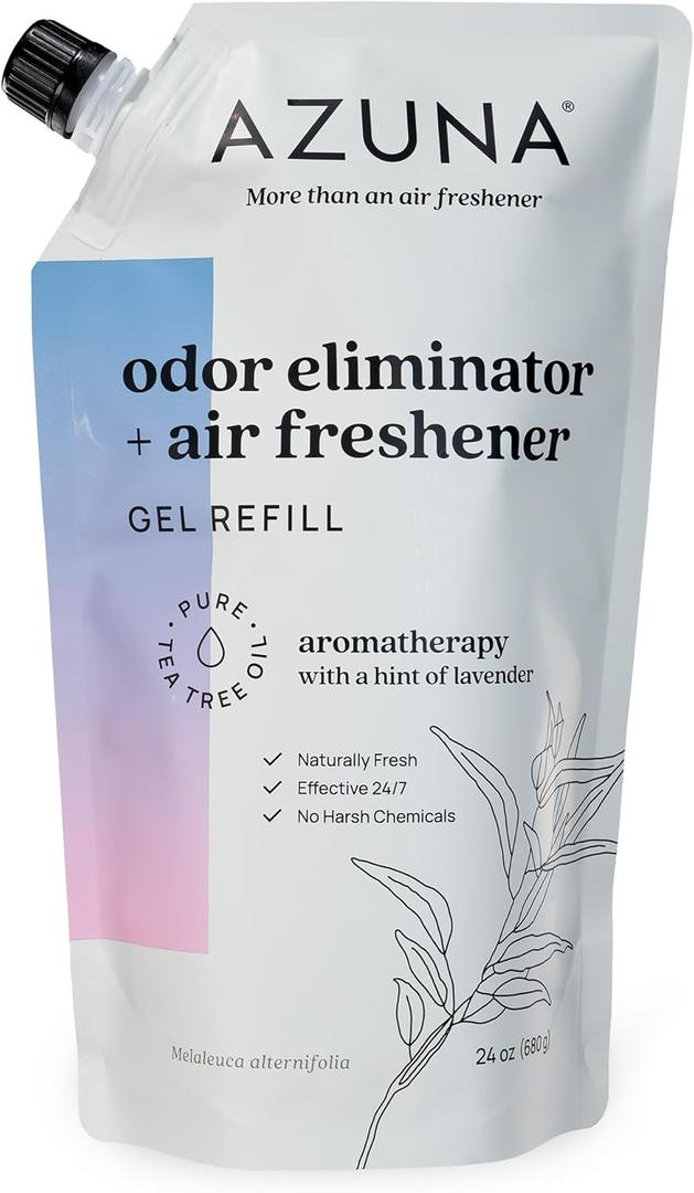 Azuna Air Freshener and Odor Eliminator for Strong Odor Gel 24oz Refill Pouch with Tea Tree Oil | Plant-Based & Long Lasting | Pet, Smoke, Home and Bathroom | Amalfi Breeze | Last 60-90 Days
