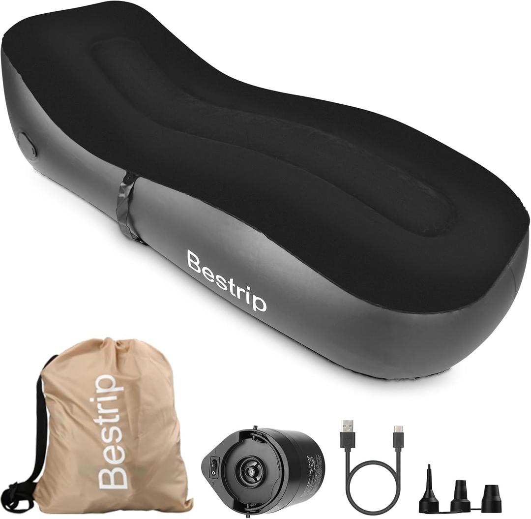 Bestrip Auto Inflatable Couch Lounger, Air Mattress Sofa Bed with Rechargeable Air Pump (Single, Black)