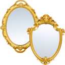 2 Pcs Vintage Gold Mirror Set Including 14.5 x 9.8 Inch Oval Decorative Jewelry Tray 16.3 x 11.2 Inch Antique Wall Mirror Gold Shield Shape Victorian Decor for Bedroom Bathroom Wedding