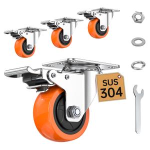 HOLKIE Stainless Steel 3 Inch Wheels for Furniture,Anti-Rust 304 Casters Set of 4 Heavy Duty Holding 1200 LBS, Dual Locking Industrial Casters Wheels for Workbench Labs,Hospitals,Factory,Home