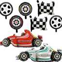 Race Car Balloons, 43 Inch Race Car Birthday Party Decorations, Wheel Tire Foil Balloons, Two Fast Birthday Decorations, Black and White Checkered Balloons, Cars Birthday Party Supplies - Pack of 8