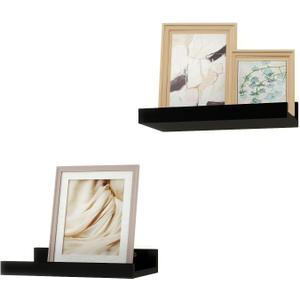 Small Black Floating Shelves for Wall Decor, Wall Mounted Wood Shelf for Bedroom, Living Room, Bathroom, Kitchen, Nursery, Display Ledge Shelf with Lip Set of 2-8 Inches, Black