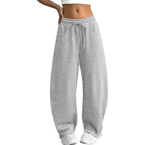 ELLEVEN Women's Cotton Barrel Leg Sweatpants with Elastic Waist, Drawstring, and Pockets  Casual Baggy Joggers (M)