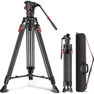 NEEWER 78" Video Camera Tripod Carbon Fiber with Damping Adjustable Fluid Head, One Step Quick Release with QR Plate & Handle, Heavy Duty Tripod Stand for DSLR Cameras Camcorders, Max Load 22lb, LL37