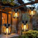 Solar Lanterns Lights Waterproof: 4 Pack Metal Hanging Outdoor Lights for Garden Yard Patio - Warm LED Tabletop Pathway Tree Decor - Birthday Christmas Gifts for Women Mom 2025