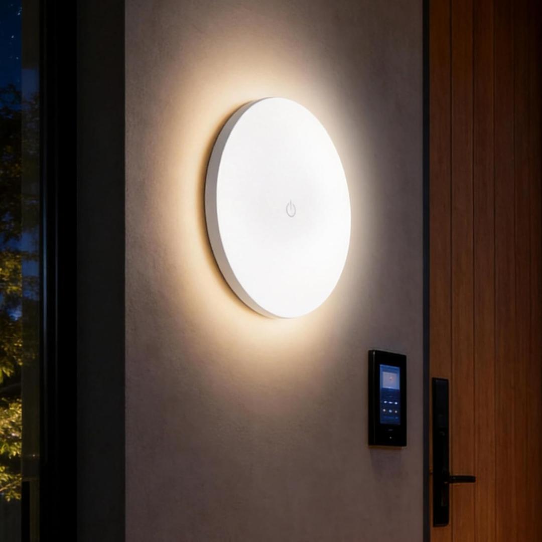 Indoor Backlit Wall Sconce, Dusk to Dawn Motion Sensor Wireless Adjustable Brightness 2000mAh Rechargeable Night Light, White