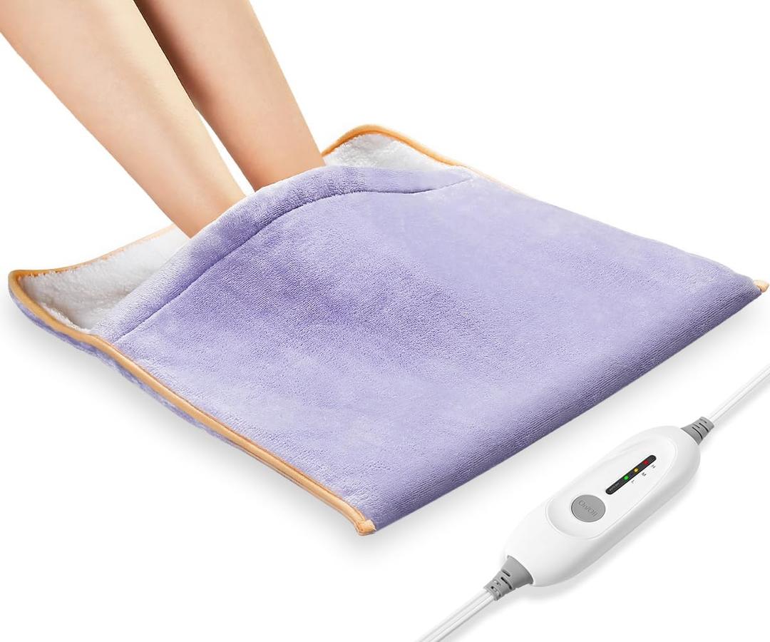 Foot Warmer Electric, Extra Large Heat Therapy Wrap, Ultra Soft Flannel Heating Pad for Feet, Abdomen, Cramp, Office, Under Desk, Home Use, Auto Off, 22" x 20" - Light Purple