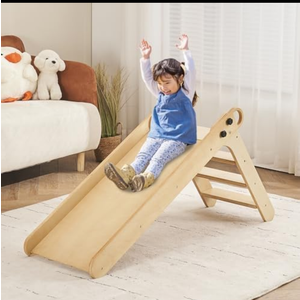 DEYGIA Wooden Slide for Toddlers, Toddler Slide Indoor, Kids Slide for Age 1-5, Wooden Foldable Baby Slide for Playroom and Children's Room, Montessori Climbing Toys (Wooden) Yellow