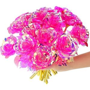 Lyrow 12 Pcs Galaxy Rose Flowers with Stems Gift for Her Forever Preserved 24k Fake Crystal Rose for Birthday Wedding Decor, 10'' (Pink)