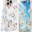 MILPROX Compatible with iPhone 16 Pro Case - with Screen Protector/Strap - Compatible with MagSafe - Cute Flower Floral Pattern with Girls/Women - Magnetic Slim Protective Phone Cover - Garden