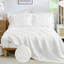 WONGS BEDDING Queen Comforter Set,White Cute Ruffle Comforter for Queen Bed, 7 Pieces Bed in a Bag Seersucker Shabby Chic Bedding Set 90"90"