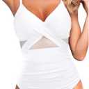 Tempt Me Women One Piece Swimsuits Tummy Control Bathing Suits Cutout Mesh Front Cross Swimwear, XL