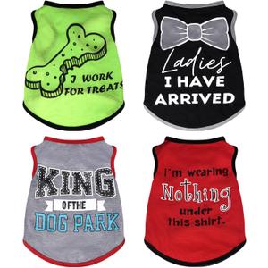 hoyuwak 4 Pieces Pet Shirts Funny Dog Printed Clothes Cool Breathable Puppy Sleeveless Vests Boy Dog Outfit for Summer, Size S