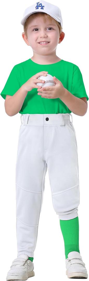 2T-7Years Toddler Baseball Pants - Youth Kids Tee Ball Pants with Belt Loops Little Grils Softball Knicker Pants UPF50+ (3T, 01-white)