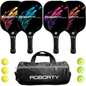 AOBORTY Pickleball Paddles 4 Pack - USAPA Light Graphite Premium Rackets Fiber Face & Polymer Honeycomb Core Pickleball Set with 4 Outdoor Indoor Balls Including Portable Carry Bag