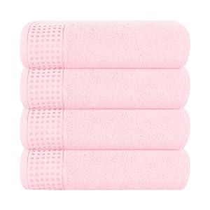 GLAMBURG Ultra Soft 4 Pack Oversized Bath Towel Set 27x54 inches, 100% Cotton Bath Towels, Highly Absorbant Compact Quickdry & Lightweight Towel, Ideal for Gym Travel Camp Pool - Pink