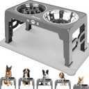 Jovrun Elevated Dog Bowls for Medium Size Dogs with Mat, Non-Slip Dog Feeder with 1*Stainless Steel Dishes & 1*Slow Feeder Bowl, 5 Heights Adjustable Raised Bowls for 3.15″-8.66″-9.84″-11.02″-12.2″