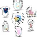 Baby Shower Cookie Cutter Set - 7 Piece - Baby Carriage, Onesie, Bib, Rattle, Bottle, Foot and Plaque Frame Cookie Cutters Shapes Biscuit Fondant Clay Molds for Kids Birthday Party - Stainless Steel