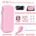 Younik Switch 2 Accessories Bundle, 15 in 1 Pink Switch 2 Accessories Kit for Girls Include Carrying Case, Shoulder Strap, Wrist Strap & Stickers, Protective Case for Switch Console & J-Con