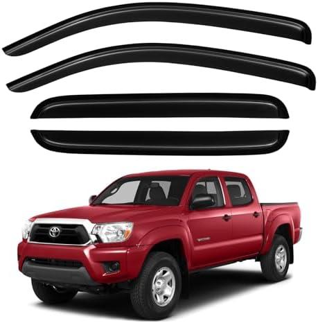 KPY Window Visor Compatible with Toyota Tacoma Double Cab 2005-2015, Rain Guard Side Window Vent Deflectors Tape-On Style, 2005 2006 2007 2008 2009 2010 2011 2012 2013 2014 2015, Black