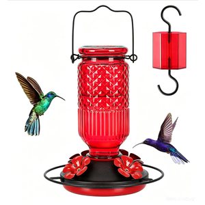 FEED GARDEN Glass Hummingbird Feeder for Outdoors Hanging, 16 OZ Humming Bird Feeders with 4 Bee Guard Feeding Ports & Built-in Ant Moat, Hummingbird Gifts for Mom Bird Feeder for Outside, Pink,2 Pack