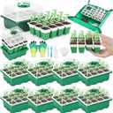 Reusable Silicone Seed Starter Tray, 96 Cells Seed Starter Kit with Humidity Adjustable Dome and Lid, 8 Packs Plant Germination Trays with Repotting Mat Germination Kit for Seeds Grow Starting