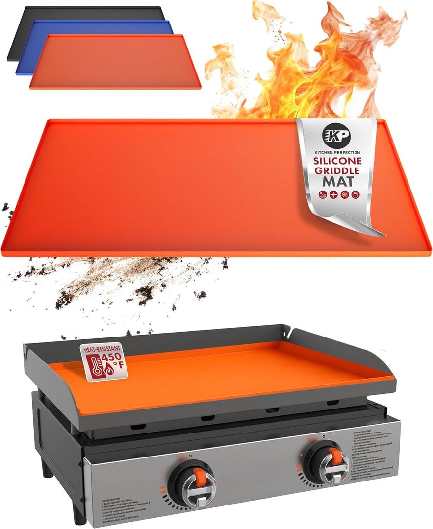 Kitchen perfection 22" Silicone Griddle Cover Mat for Blackstone Griddle 22 Inch Hermetic Protection from Rust & Debris All Year, Fits All Blackstone 22 Inch Models -Heavy Duty Food Grade Silicone (Orange)