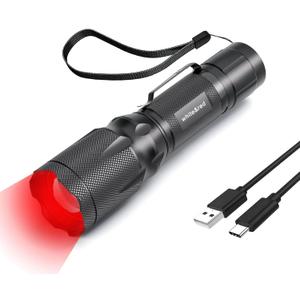 Red Flashlight Rechargeable, High/Low Red Light & White Light 3 Modes, for Astronomy, Aviation, Night Observation
