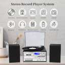 10 in 1 Vintage Record Player with External Speakers, 3 Speed Turntable with Bluetooth, CD Cassette Player, AM FM Radio, USB SD Playback, Remote Control for Home Entertainment, Black