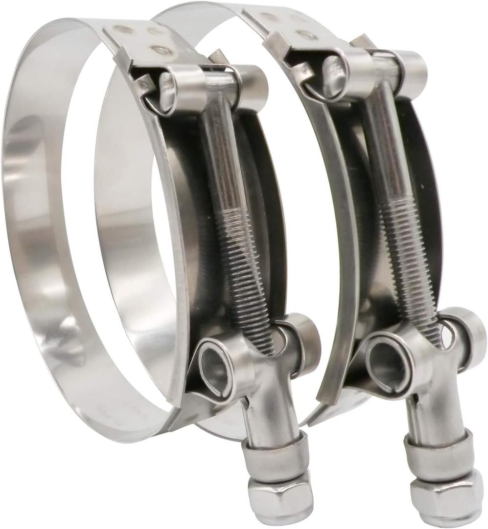 ROADFORMER 5" T-Bolt Hose O.D. Clamp: 122mm- 130mm (4.81" - 5.12") Hose Clamp for 5 inch Hose Outer Diameter, Stainless Steel Bolt and Band, Floating Bridge and Nylon Insert Locknut, 2 Pack