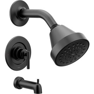 Moen Gibson Matte Black Pressure Balancing Eco-Performance Showerhead, Shower Handle, and Tub Spout, Posi-Temp Valve Required, T2903EPBL