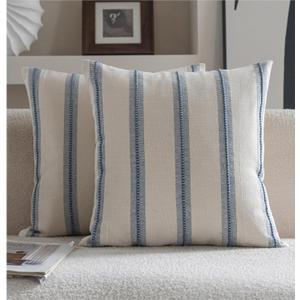 Cethom Boho Throw Pillow Covers 18x18 Set of 2, Beige and Blue Striped Decorative Pillow Cases for Couch Chair Bed, Textured Farmhouse Accent Cushion Covers for Living Room Bedroom Sofa Home Decor
