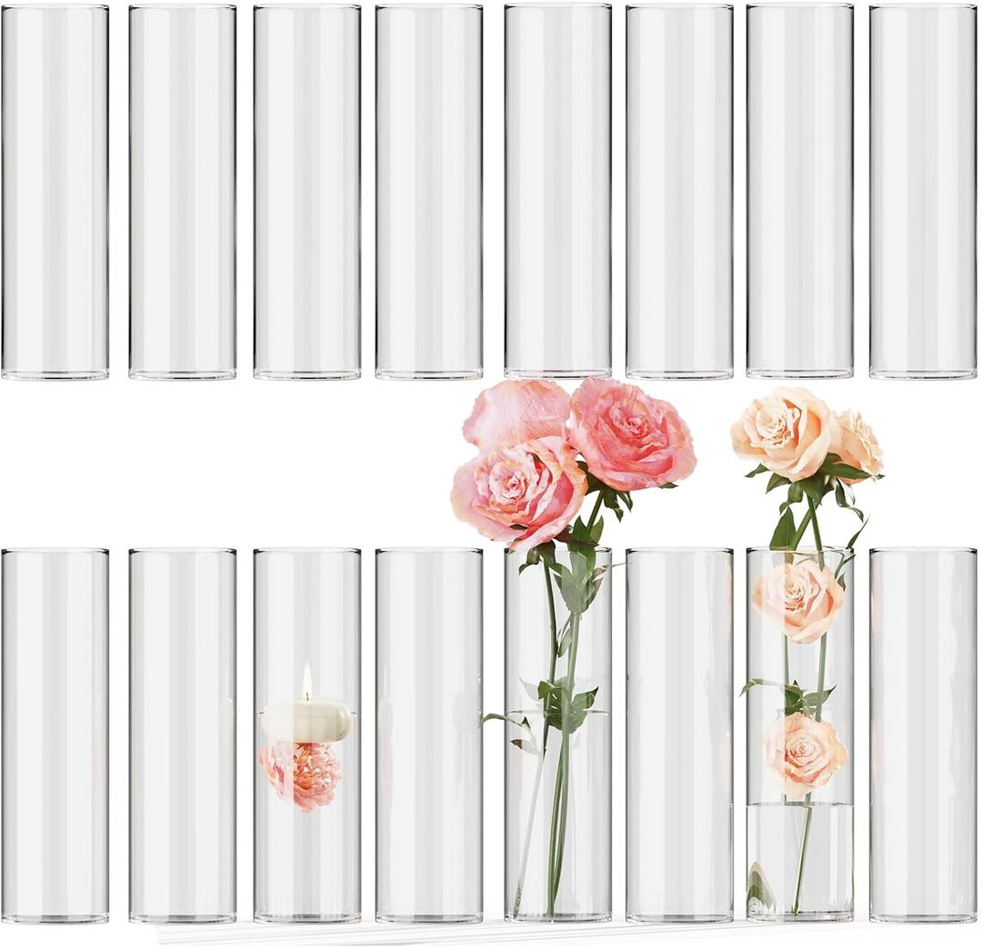 SUREHOME Glass Cylinder Bud Vases for Centerpieces Set of 16 Bud Vase in Bulk 8 in Tall Clear Small Vases W:2.2" Tiny Modern Single Stem Mini Vases for Flowers Wedding Table Party Home Aesthetic Decor