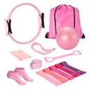 Ideal Swan Large Pilates Ring Essentials Kit for Women, Home Workout Equipment Set with 9.8 Ball, Resistance Bands, Accessories, Pink Pilates Set for Legs Arms and Thighs13 PCS