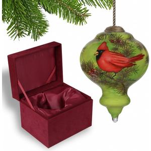 Majestic Cardinal Hand Painted Mouth Blown Glass Ornament Red