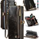 Defencase Wallet Case Compatible with Samsung Galaxy Z Fold 5 with RFID Blocking Card Holder & S Pen Holder Slot PU Leather Magnetic Snap Flip Zipper Strap Phone Case Fit for Galaxy Z Fold 5, Coffee