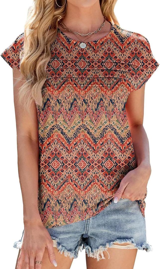 WELINCO Womens Summer Tank Tops Sleeveless Pleated Blouses Dressy Casual Loose Fit Scoop Neck Shirts Outfits (L)