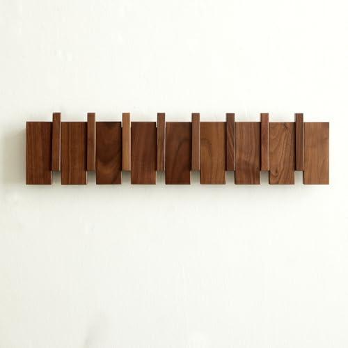 QUELLANCE Wood Coat Rack Wall Mount, Coat Hooks Hanger Wall Mounted, Heavy Duty Wall Coat Rack with 6 Hooks for Hanging Coats/Keys/Hats/Robe&Towels/Plants/Bags, Walnut