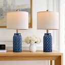 USumkky 20.5 inches Modern Ceramic Dark Blue Bedside Lamp Set of 2 for Bedroom Decor Farmhouse Table Lamp for Living Room Office Dorm