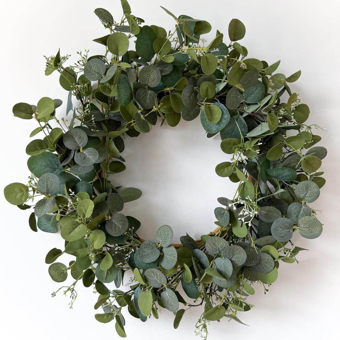 Eucalyptus Wreaths for Front Door 22", Handmade Green Leaves Wreath for Summer, Spring and All Seasons, Greenery Floral Wreath for Wall and Outside