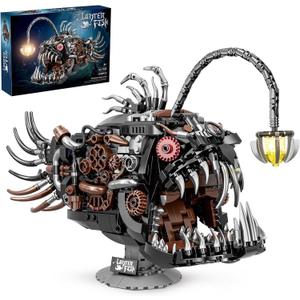 Mechanical Lantern Fish Building Block Set,1038 PCS Ocean Animals Decor Collection Toy Compatible with Lego Sets for Boys 814,STEM Birthday Gift for Adults Women Girls Boys Age 812(with LED)