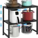 2-Tier Expandable Metal Storage Shelves,150LBS Heavy Duty Shelving Units and Storage For Small Appliance,Adjustable Pots and Pans Organizer Rack Shelf For Kitchen Under Cabinet Pantry Warehouse Garage (Black)