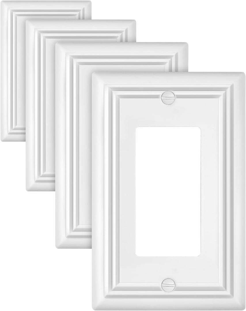 Pure White Decorator Wall Plates, 4-Pack Switch Plates and Outlet Covers, Metal Wall Outlet Covers for Receptacle, GFCI, Dimmer Switch, 1-Gang, 3.15 ''*4.88'', Midsize